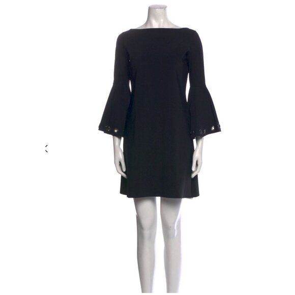 Chiara Boni La Petite Robe Black Bell-Sleeve Dress w/ Grommet Embellishments - M - Picture 2 of 9